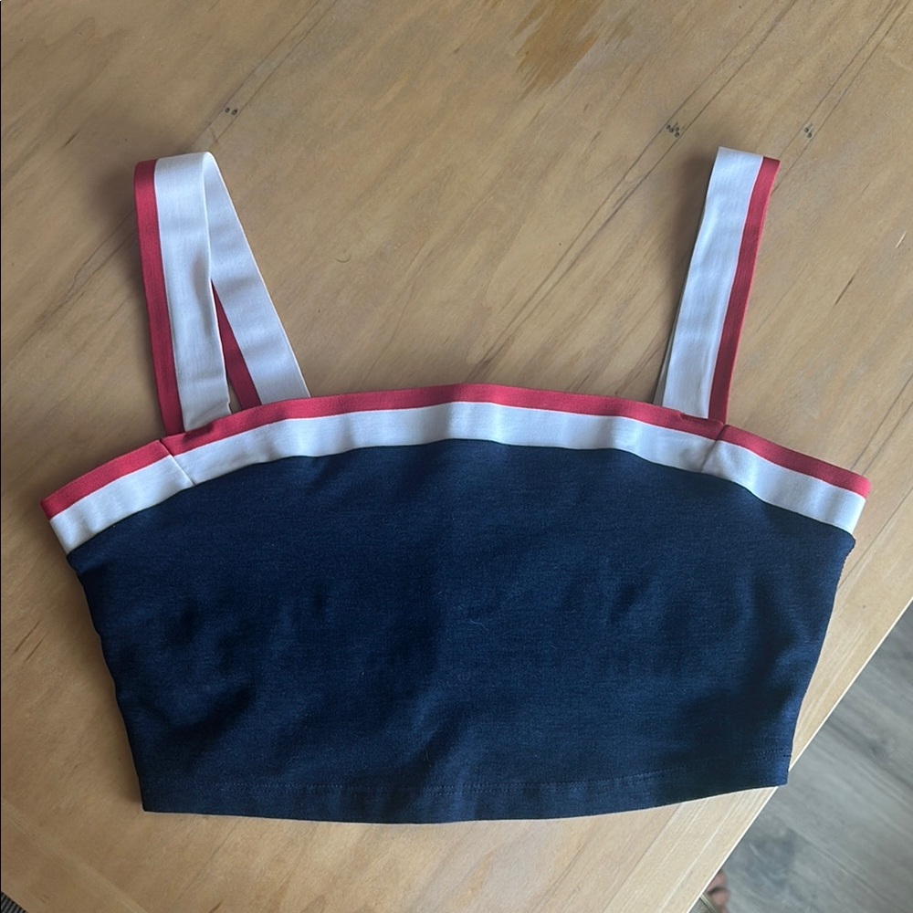 Beyond Yoga Navy and Red Crop Top